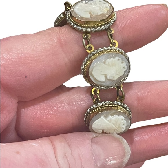 Vintage silver gold wash shell cameo ornate link bracelet - Picture 7 of 13